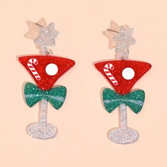 Acrylic Martini Christmas Earrings - Picture 2 of 2